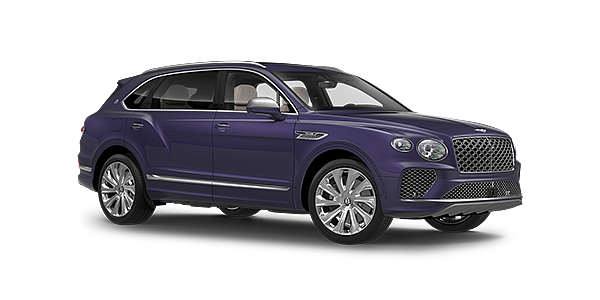 Bentley Stockholm Bentayga Extended Wheelbase Mulliner luxury SUV front three quarter in Tanzanite Purple paint